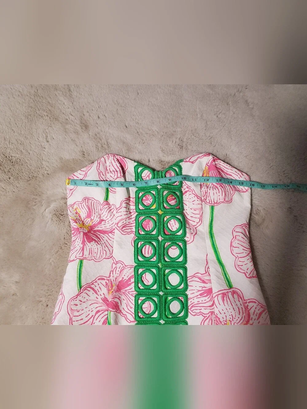 Lilly Pulitzer Inspired Strapless Floral Mini Dress Size 6 Pink Green Resortwear - Picture 6 of 14